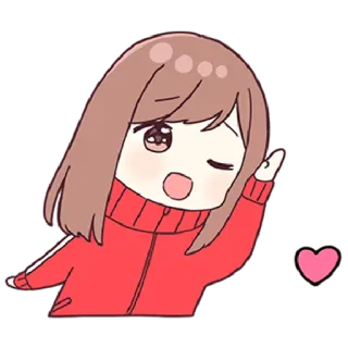 🤚 Anime, Cartoon, Schattig, Meisje, Knipogen, Hart telegram sticker