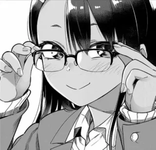 🙂 Hayase Nagatoro Don't Toy with Me, Miss Nagatoro อนิเมะ, มังงะ, นักเรียนหญิง, แว่นตา, ขาวดำ telegram sticker