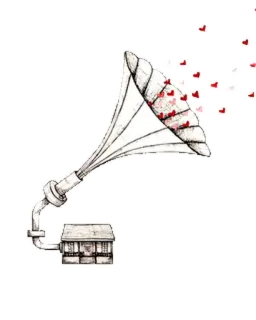 🎶 gramophone, love, hearts, music, vintage, house, art telegram sticker