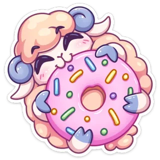 🍩 Мультфильм, Овца, Пончик, Милый, Еда whatsapp sticker