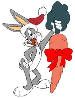 🎅 Bugs Bunny conejo, dibujos animados, navidad, zanahoria, lazo telegram sticker