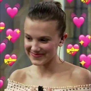 🥡 Millie Bobby Brown милли бобби браун, актриса, глаза-сердечки, милая telegram sticker