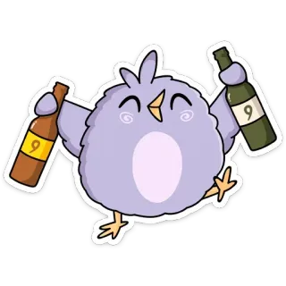 🥳 นก, แอลกอฮอล์, ขวด, การ์ตูน, น่ารัก, เครื่องดื่ม, ปาร์ตี้ telegram sticker