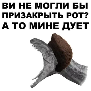 ✋️ ВИ НЕ МОГЛИ БЫ ПРИЗАКРЫТЬ РОТ? А ТО МИНЕ ДУЕТ dinosauro, testo, divertente, russo whatsapp sticker