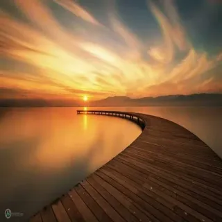 😍 sunset, pier, nature, landscape, golden hour, peaceful, scenery, water telegram sticker