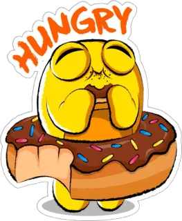 😍 HUNGRY 배고픈, 도넛, 음식, 먹기, 만화, 노란색, 단것, 디저트 telegram sticker