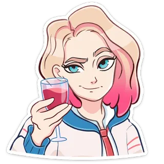 🍷 wanita, anggur, gelas, kartun, pirang, rambut merah muda, minuman telegram sticker