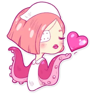 😘 章鱼, 护士, 可爱, 卡通, 爱心, 粉色, 贴纸 telegram sticker