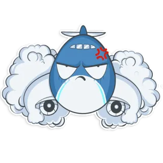 😡 avião, desenho animado, nuvem, zangado, expressão, adesivo telegram sticker