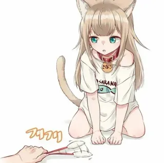 🐾 ぷりぷり аниме, девушка-кошка, милый, каваий, звериные уши, неко telegram sticker