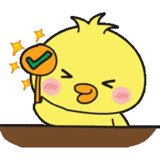👌 Мультфильм, Утка, Галочка, Одобрение, Позитив, Милый whatsapp sticker