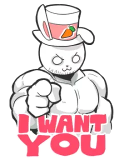 👉 I WANT YOU Recruiting, Zeigen, Hase, Muskel, Anthropomorph whatsapp sticker