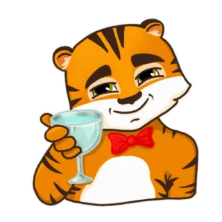 😉 tygrys, kreskówka, toast, szklanka, zwierzę, muszka telegram sticker