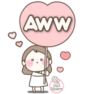 🍭 AWW mignon, kawaii, dessin animé, cœur, fille, autocollant, aww telegram sticker