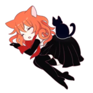😴 고양이 소녀, 애니메이션, 카와이, 귀여운, 잠자는, 고양이 telegram sticker