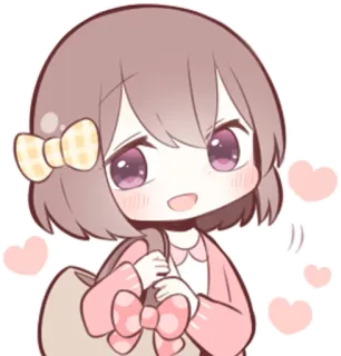 💐 Аниме девушка, Чиби, Милый, Мультфильм, Бант, Розовый, Сердечки telegram sticker