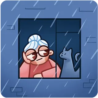 😔 pioggia, triste, nonna, gatto, finestra, solo whatsapp sticker