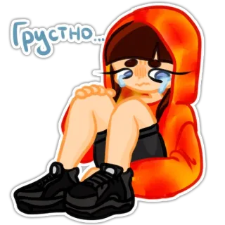 😢 Грустно... triste, chorando, menina, moletom com capuz, solitário/a, emoções whatsapp sticker