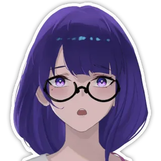 😯 Аниме, Девушка, Очки, Фиолетовые волосы, Портрет, Мультфильм telegram sticker