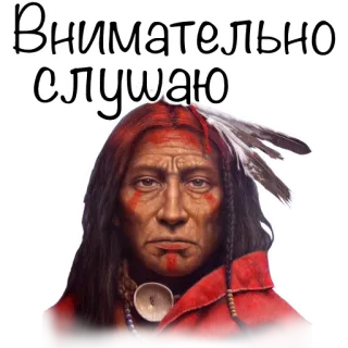 🤔 Внимательно слушаю native american, portrait, man, listening, serious telegram sticker