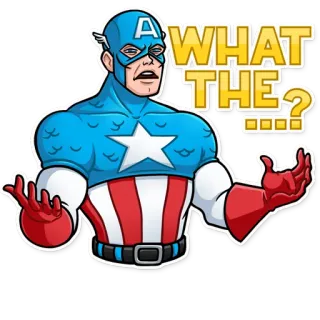 😣 Captain America WHAT THE...? Капитан Америка, Marvel, Супергерой, Наклейка, Что?, В замешательстве, Вопрошающий telegram sticker