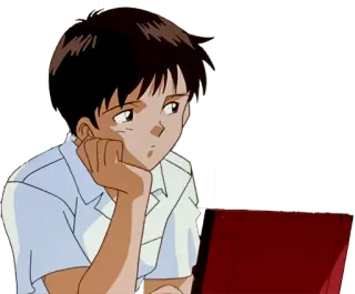 🔷 Shinji Ikari Neon Genesis Evangelion Anime, Ragazzo, Computer, Nervoso, Triste telegram sticker