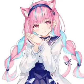 🔮 Anime, Gadis, Lucu, Telinga kucing, Rambut merah muda, Ilustrasi telegram sticker