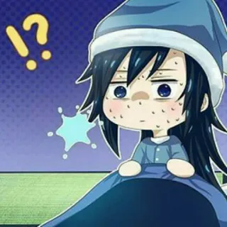 🌊 аниме, сонный, одуревший, смущённый, вопрос, пижама, кровать telegram sticker