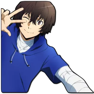 ✌️ Dazai Osamu Bungo Stray Dogs Anime, Bungo Stray Dogs, Dazai Osamu, Postać, Znak pokoju, Mrugnięcie telegram sticker
