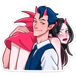 🥳 diablo, demonio, cuernos, pareja, dibujos animados, romance telegram sticker