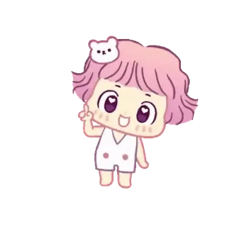 💕 Cartone animato, Carino, Ragazza, Capelli rosa, Adesivo, Orso, Allegro, Adorabile telegram sticker