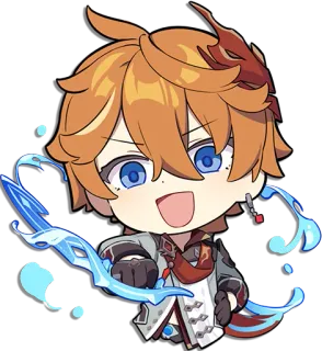 🤜 Tartaglia Genshin Impact chibi, anime, game, water, bow whatsapp sticker