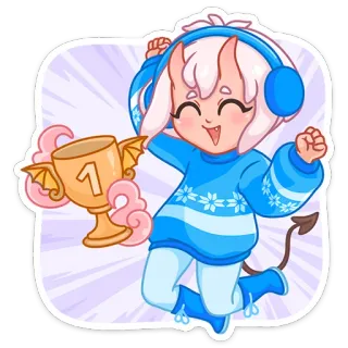 😎 1 mignon, diable, trophée, fête, dessin animé, gagnant, joyeux, kawaii whatsapp sticker