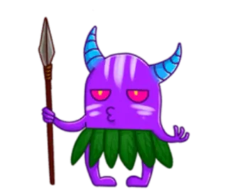 🏝 Monster, Teufel, Cartoon, Speer, Lila, Hörner, Tribal whatsapp sticker