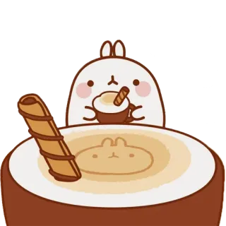 ☕ Molang molang, bunny, cute, drink, cartoon telegram sticker