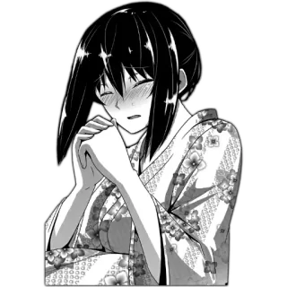 🙏 Аниме, Манга, Кимоно, Черно-белое, Девушка telegram sticker
