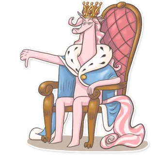 👎 unicorn, tahta, mahkota, kartun, tidak suka, dislike, kerajaan, fantasi whatsapp sticker