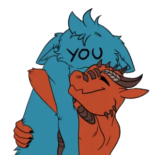 🤗 YOU Câlin, Dessin animé, Amour, Amitié, Affection, Mignon, Animaux, Bleu, Orange telegram sticker