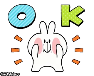 👌 OK coelho, ok, fofo, desenho animado, animal, saudação whatsapp sticker