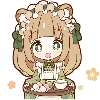 🍽 Anime Mädchen, Maid, Tee, Dessert, Kawaii, Süß, Pastell, Illustration whatsapp sticker