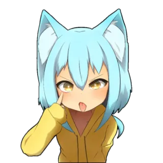 😜 anime, manga, cartoon, girl, cat ears, blue hair telegram sticker
