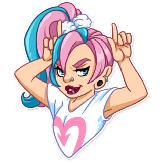😈 Mädchen, Cartoon, Teufelshörner, spöttisch, Piercings, Figur telegram sticker