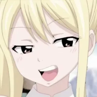 🥰 Lucy Heartfilia Fairy Tail Anime, Mujer, Rubia, Sonrisa burlona, Dibujos animados, Manga whatsapp sticker