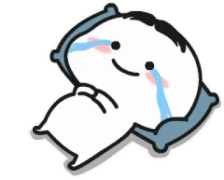 🍡 cute, sad, crying, pillow, cartoon, emoticon, sticker telegram sticker