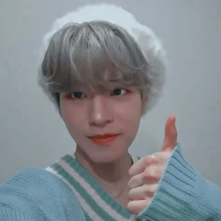 🤍 pessoa, polegar para cima, retrato, chapéu, suéter, coreano telegram sticker