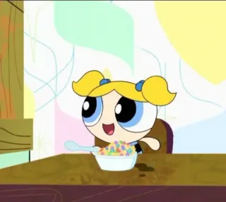 🙂 Bubbles The Powerpuff Girls Bolhas, As Meninas Superpoderosas, Desenho animado, Café da manhã, Cereal telegram sticker
