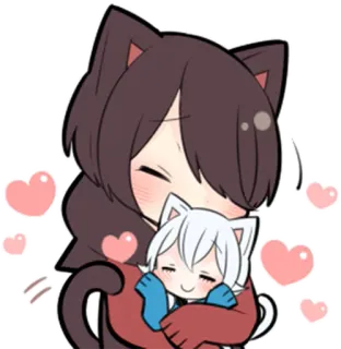 ❤️ gato, anime, kawaii, lindo, corazón, abrazo, animal telegram sticker