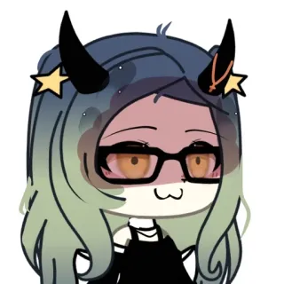 😚 chica anime, cuernos de demonio, dibujos animados, personaje, arte digital whatsapp sticker