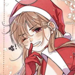 🧸 噓! Anime, Fille, Noël, Bonnet de Père Noël, Clin d'oeil, Mignon telegram sticker