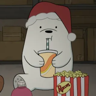 🐻 Ice Bear We Bare Bears Popcorn 熊, 卡通, 圣诞节, 爆米花, 饮料, 圣诞帽 telegram sticker